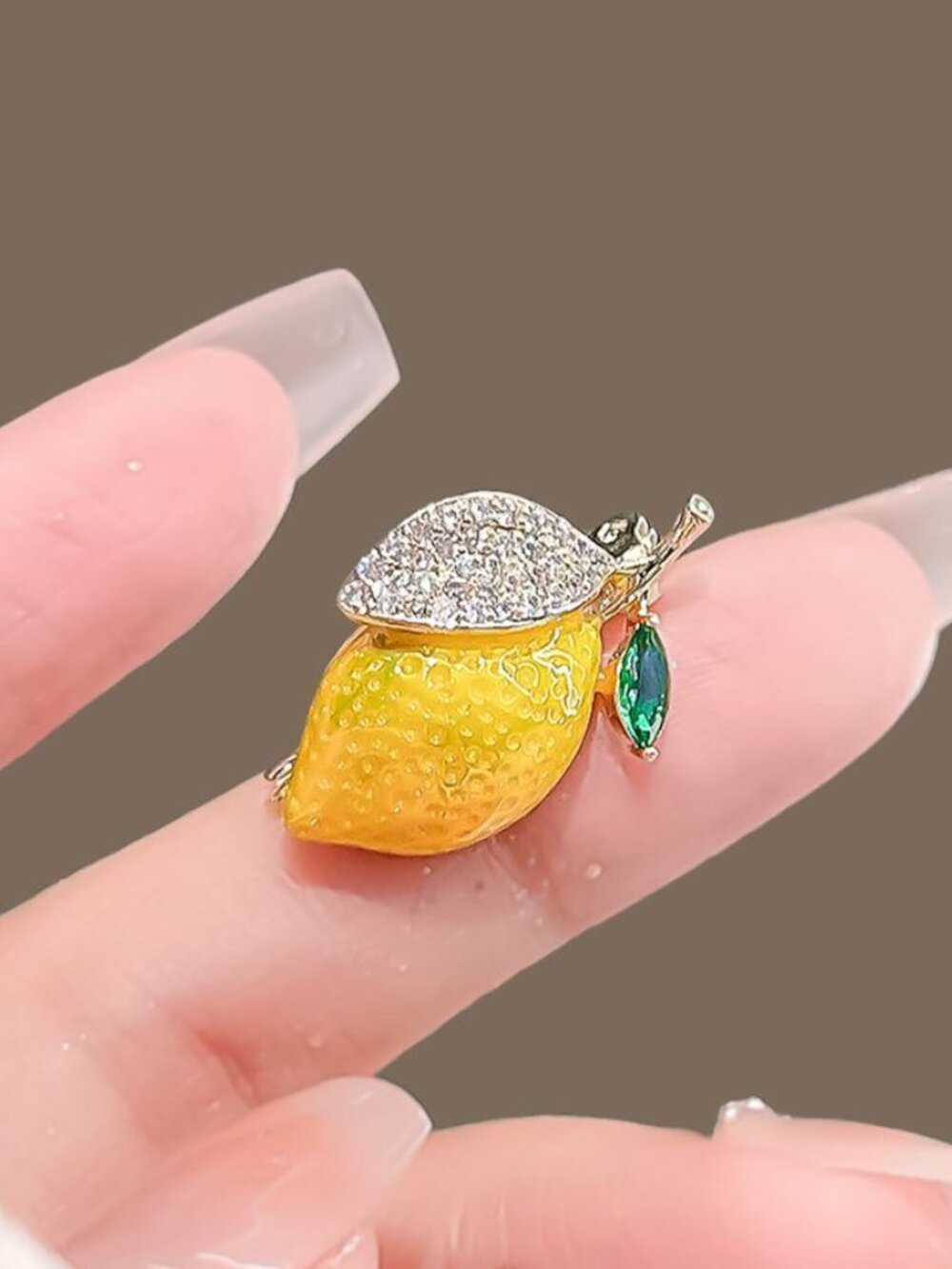 Lemon Keychain + Matching Lemon Pin Set, Yellow Enamel Rhinestone Purse Charm - Picture 7 of 8